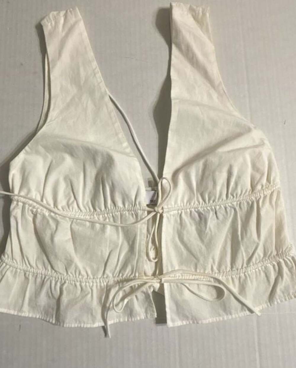 Bershka Vest Size L White Cotton Tie-Front Crop Top